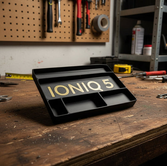 Hyundai IONIQ 5 Centre Console Organizer | 3D Printed Tray | Black with Gold Embossed Lettering