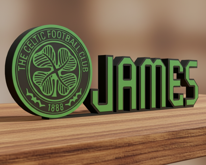 Custom Celtic Name Plaque: 3D Printed Desk Décor | Various Colours Available | Gift | Celtic Supporter  | Birthday Gift | NFC Compatible.