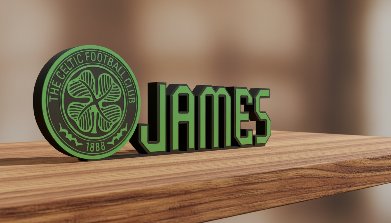 Custom Celtic Name Plaque: 3D Printed Desk Décor | Various Colours Available | Gift | Celtic Supporter  | Birthday Gift | NFC Compatible.