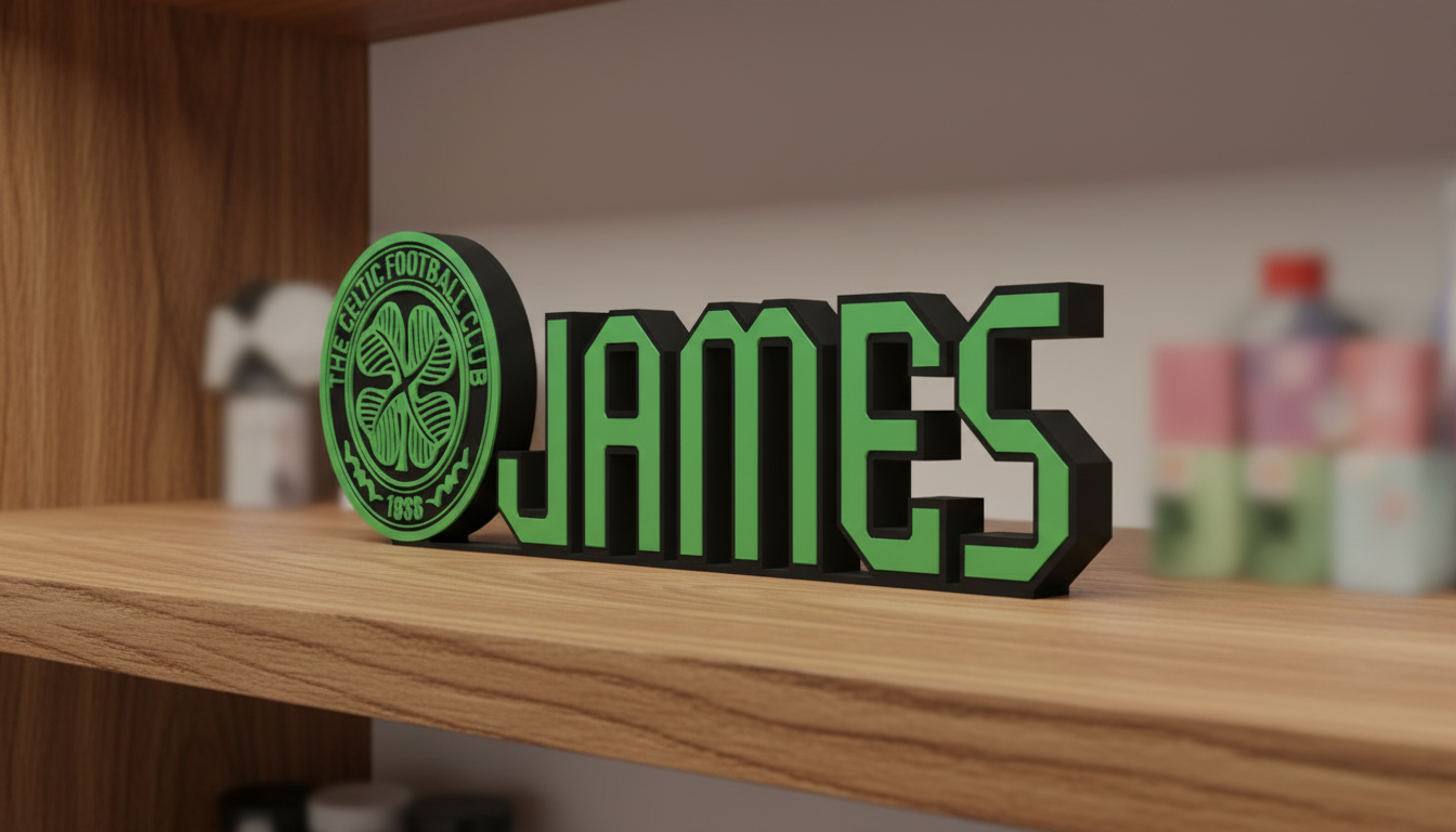 Custom Celtic Name Plaque: 3D Printed Desk Décor | Various Colours Available | Gift | Celtic Supporter  | Birthday Gift | NFC Compatible.