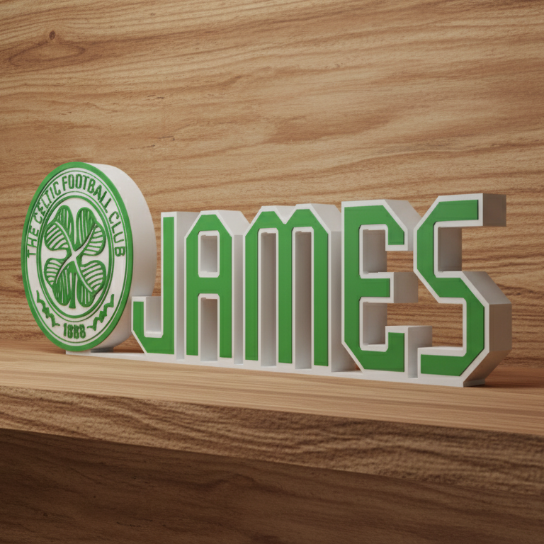 Custom Celtic Name Plaque: 3D Printed Desk Décor | Various Colours Available | Gift | Celtic Supporter  | Birthday Gift | NFC Compatible.