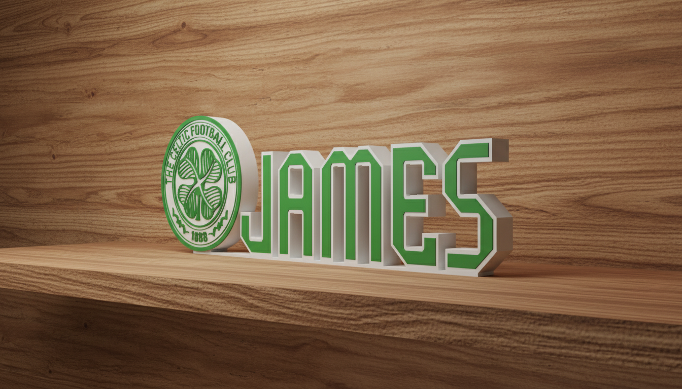Custom Celtic Name Plaque: 3D Printed Desk Décor | Various Colours Available | Gift | Celtic Supporter  | Birthday Gift | NFC Compatible.