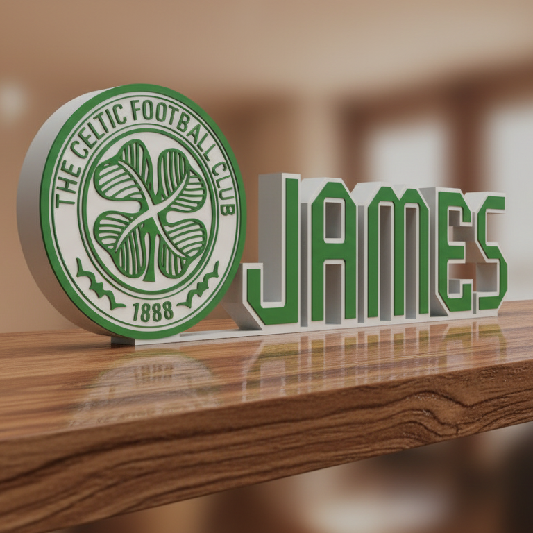 Custom Celtic Name Plaque: 3D Printed Desk Décor | Various Colours Available | Gift | Celtic Supporter  | Birthday Gift | NFC Compatible.