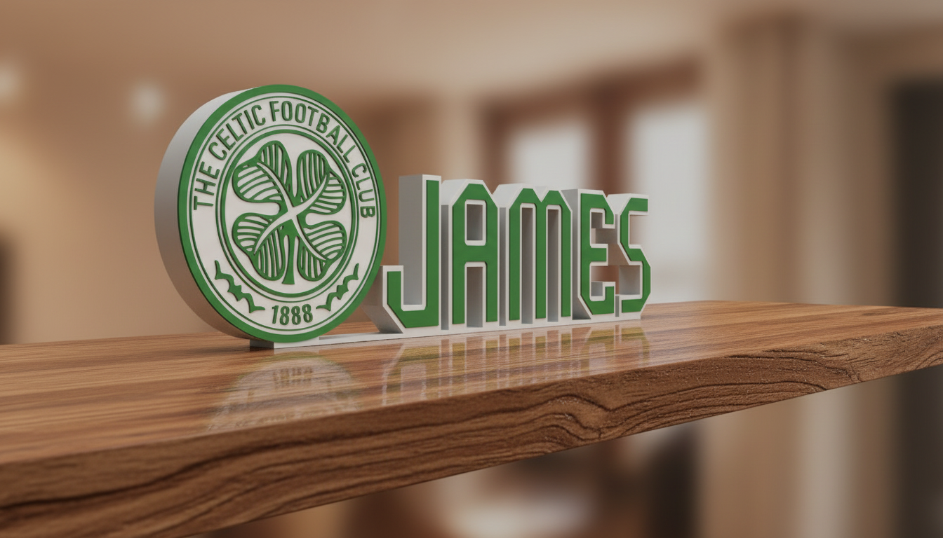 Custom Celtic Name Plaque: 3D Printed Desk Décor | Various Colours Available | Gift | Celtic Supporter  | Birthday Gift | NFC Compatible.